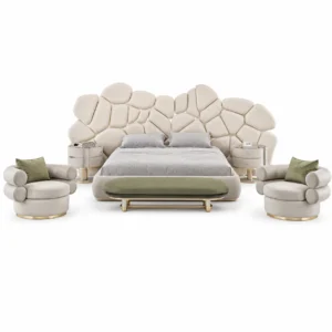 Stone Sculpture Headboard Bed