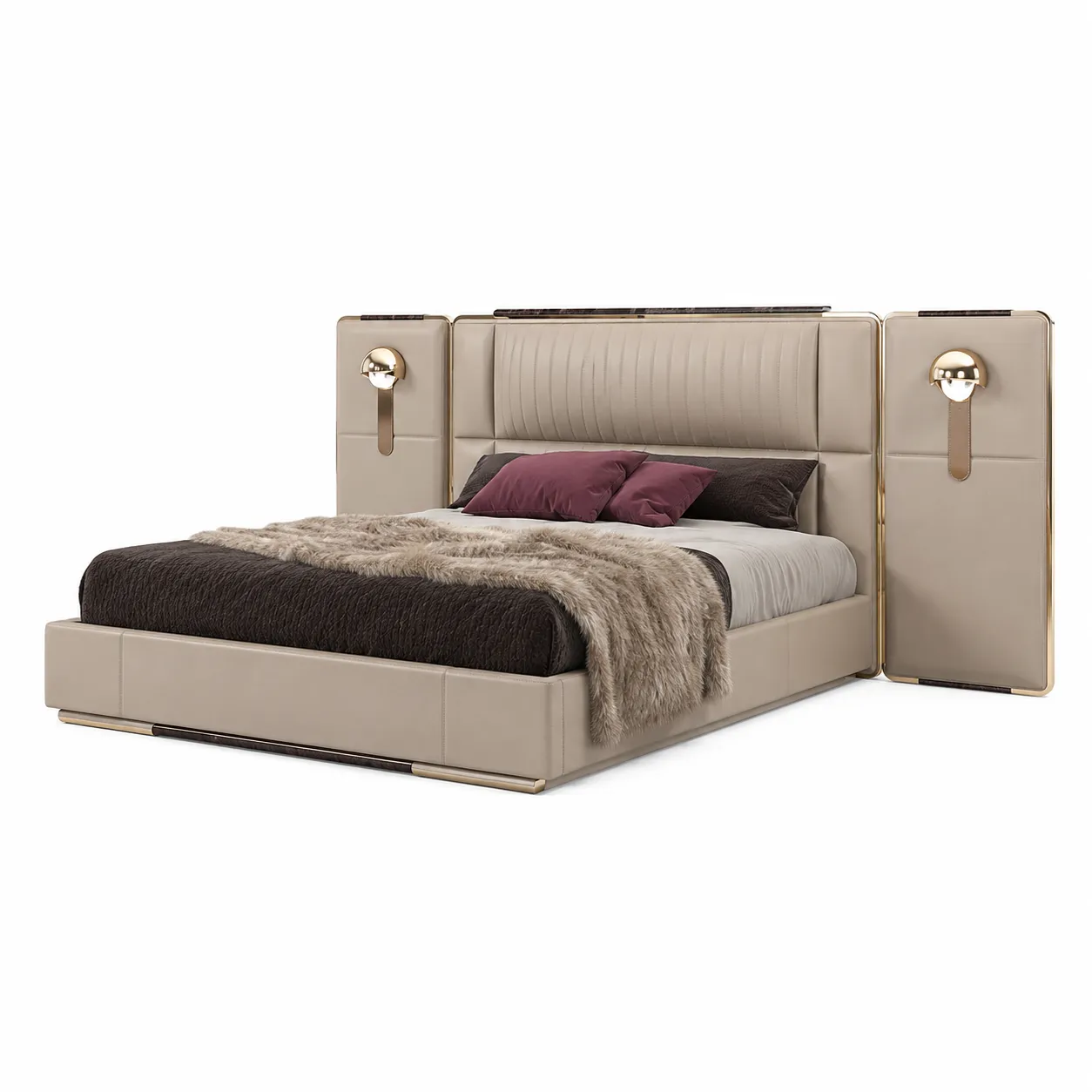 Vertical Panel Floating Nightstand Bed