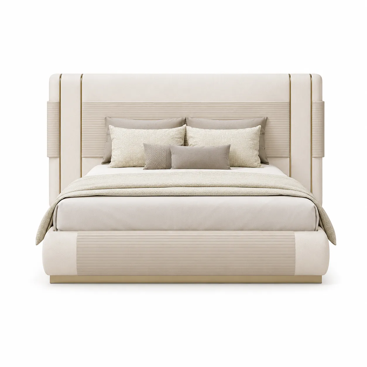 Ribbed Metallic Column Headboard Bed