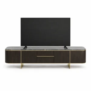 Marble Top Dark Wood TV Cabinet