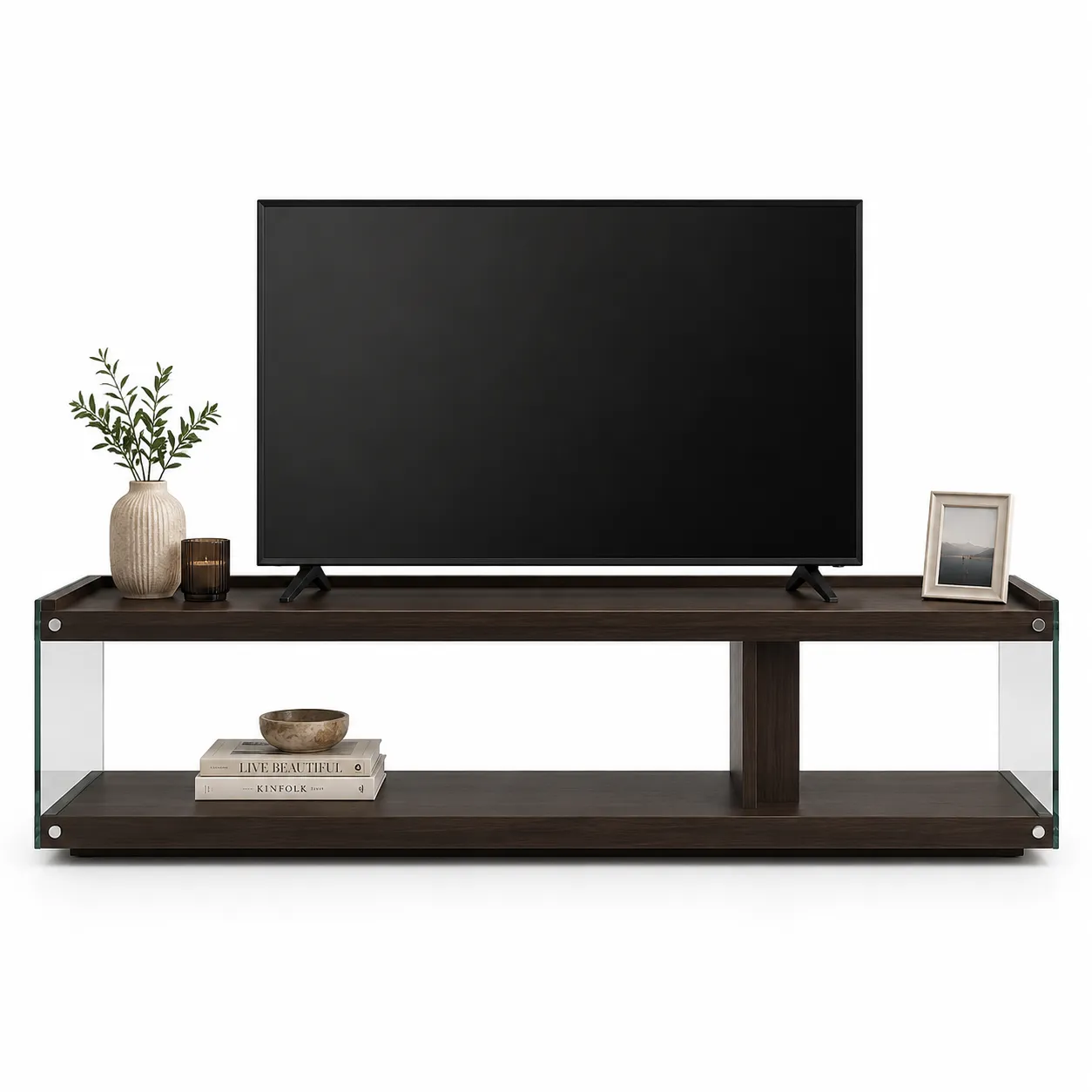 Glass Panel Open Frame TV Cabinet