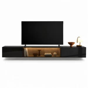 Glossy Black Wall-Mounted TV Unit