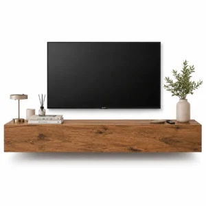 Raw Wood Wall-Mounted TV Unit