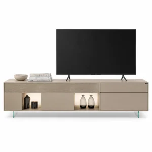 Beige High-Gloss Glass Leg TV Unit