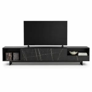 Dark Marble Glass Panel TV Unit
