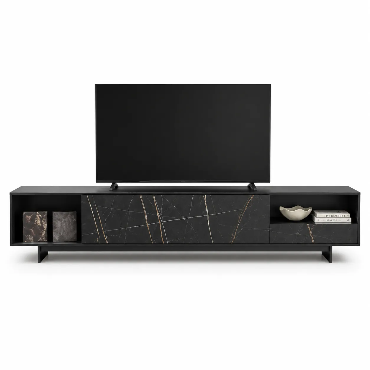 Dark Marble Glass Panel TV Unit