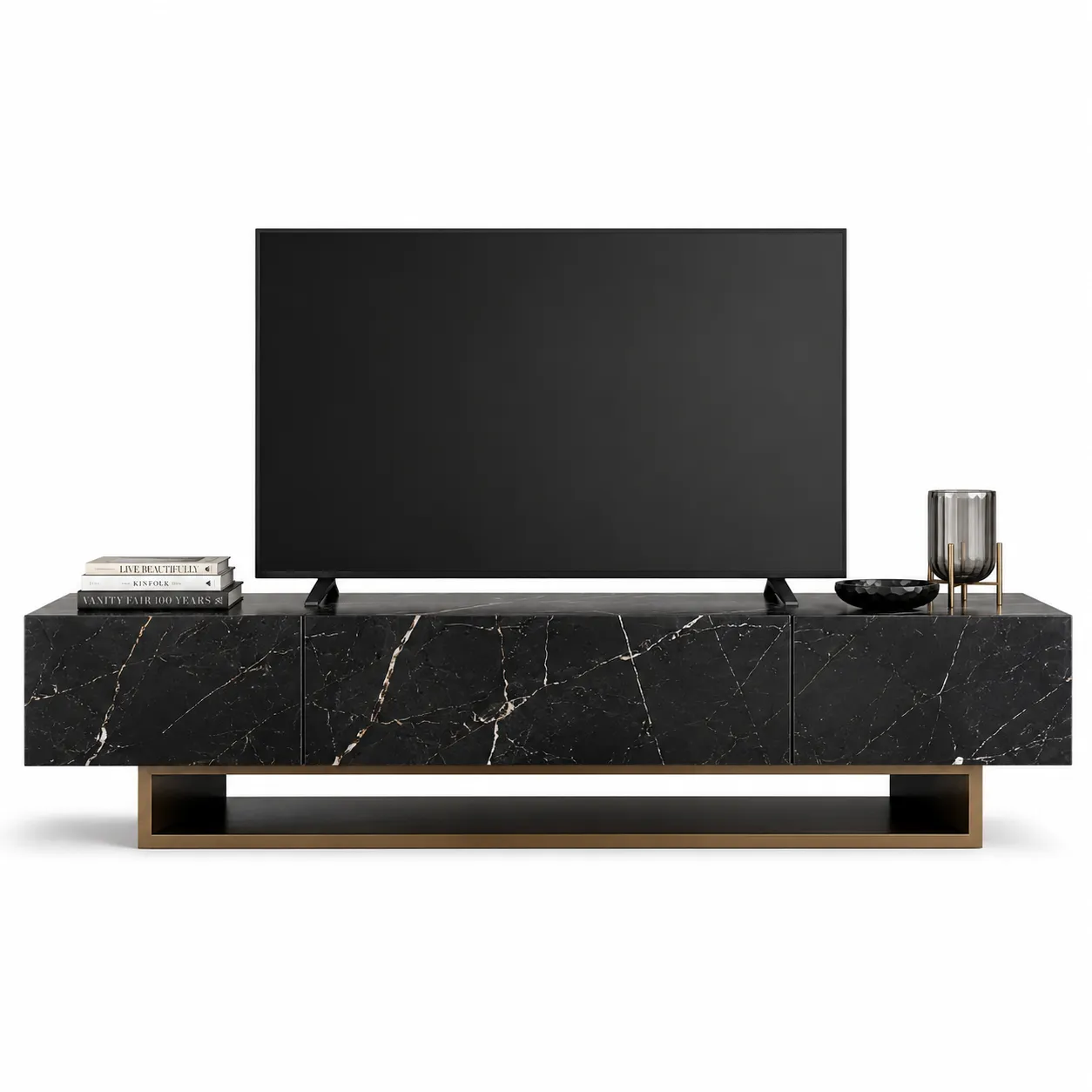 Black Marble Bold Veining TV Cabinet