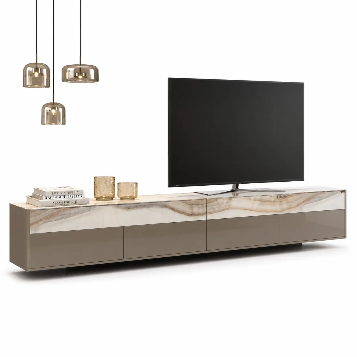 Stone-Effect Glossy TV Cabinet