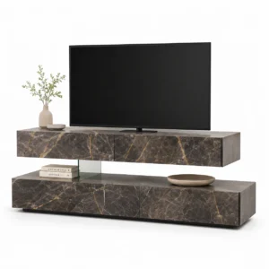 Dark Marble Dual-Shelf TV Cabinet