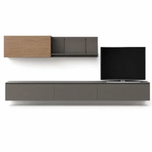 Wall-Mounted LED Wood & Marble TV Unit