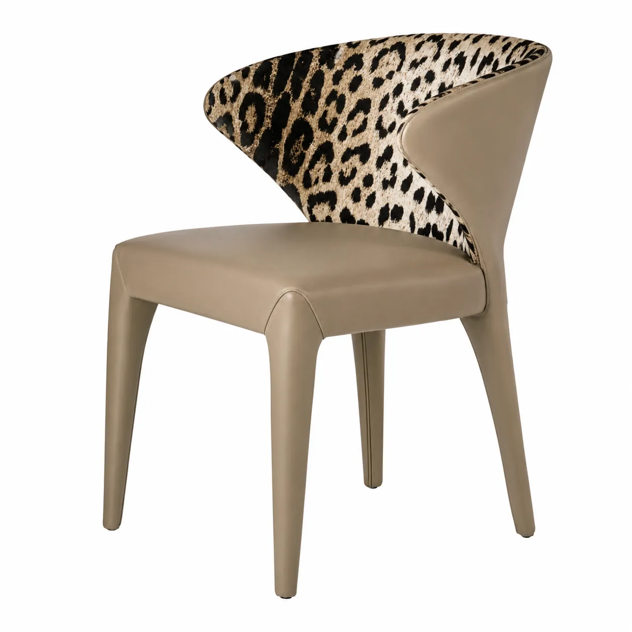 Taupe Leather Leopard Back Dining Chair