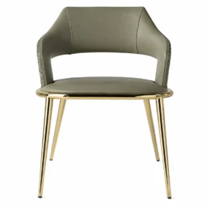 Taupe Open-Back Dining Chair with Gold Legs