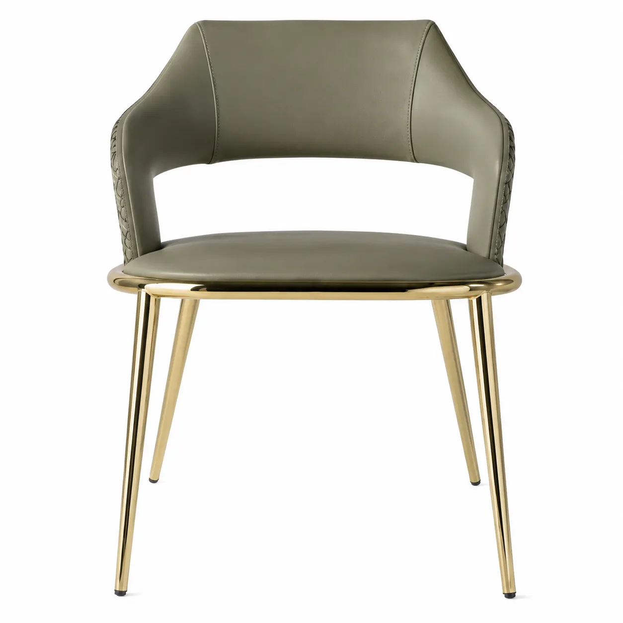 Taupe Open-Back Dining Chair with Gold Legs