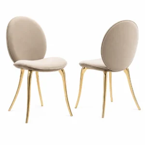 Ivory Velvet Gold Sculptural Leg Dining Chair