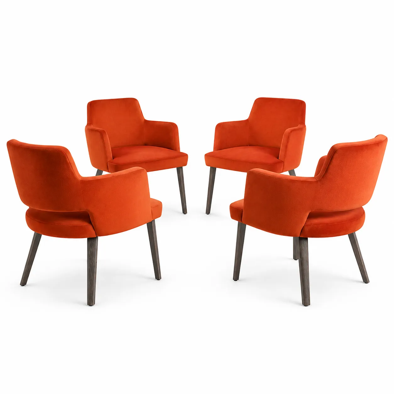 Rust-Orange Velvet Wraparound Dining Chair
