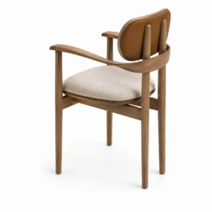 Oak Wood Leather-Wrapped Back Dining Chair