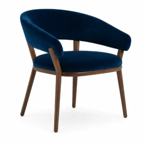 Blue Velvet Open-Back Wood Frame Dining Chair