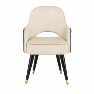Beige Velvet Black Lacquer Art Deco Dining Chair