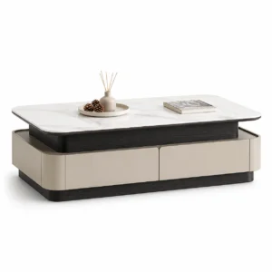 VALO Modern White Marble Top Center Table with Storage Drawers
