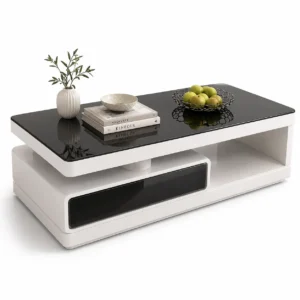 ONYX High Gloss Black Glass Center Table with Drawers