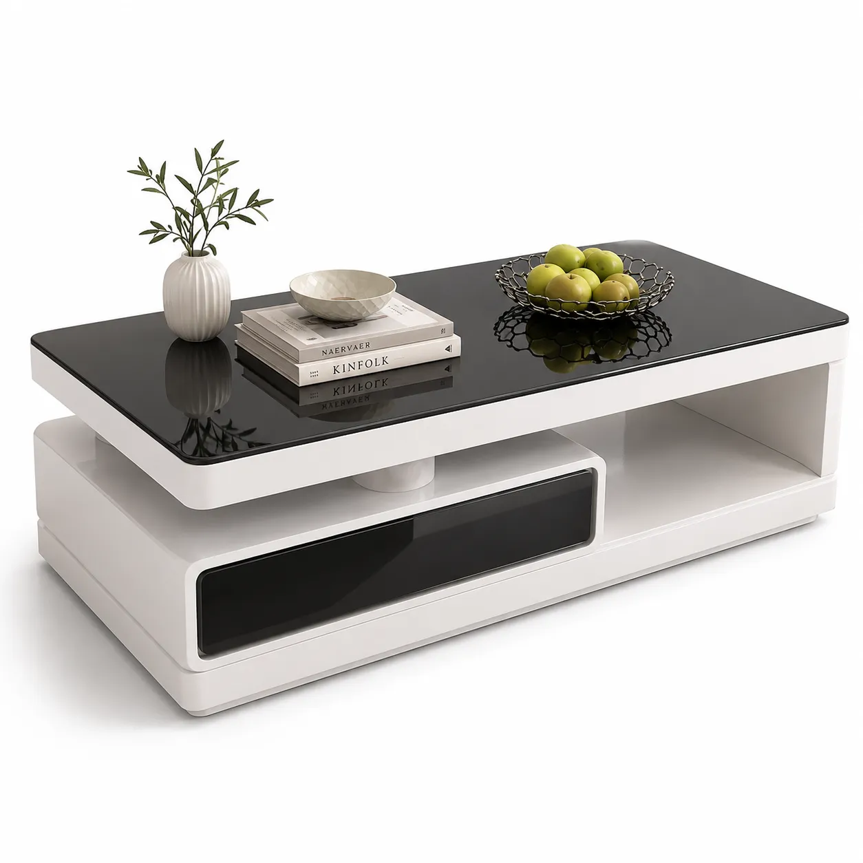 ONYX High Gloss Black Glass Center Table with Drawers